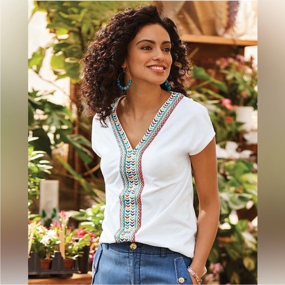 Soft Surroundings Tops - Soft Surroundings Izabel Embroidered V-Neck Top XL